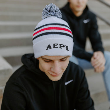 AEPi White Hockey Knit Beanie | Alpha Epsilon Pi | Headwear > Beanies