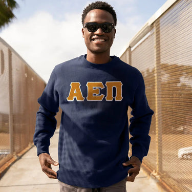 AEPi Navy Crewneck Sweatshirt with Sewn On Letters Alpha Epsilon Pi
