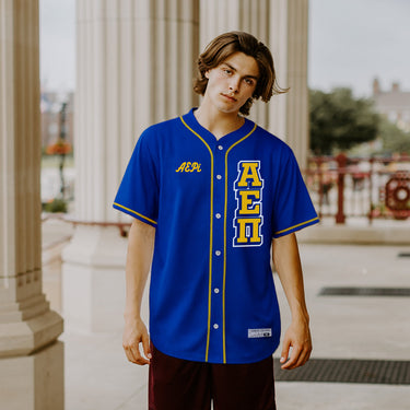Alpha Epsilon Pi sublimated fraternity baseball jersey.