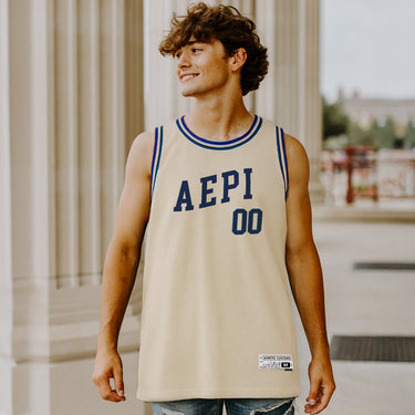 Alpha Epsilon Pi sublimated fraternity basketball jersey.
