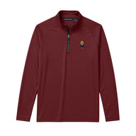 Maroon Cutter + Buck Adapt quarter zip pullover with embroidered crest on the left chest, stand-up collar, and black zipper detailing.
