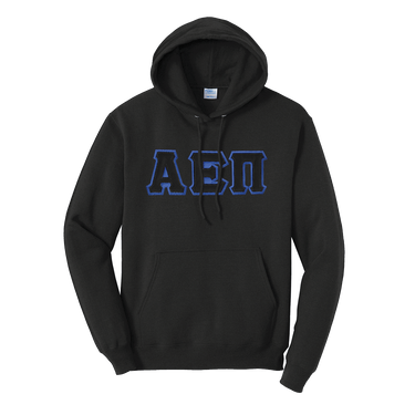 AEPi Black Hoodie with Black Sewn On Letters