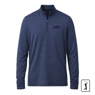 Navy fraternity quarter zip pullover with Greek letters and founding year, lightweight performance 1/4 zip front view