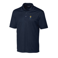 Fraternity polo with coat of arms embroidered on left chest.