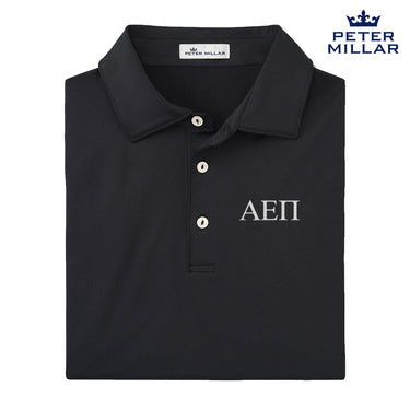 New! AEPi  Peter Millar Black Polo With Greek Letters