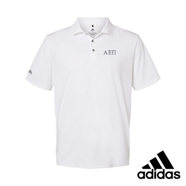New! AEPi White Adidas Golf Polo With Greek Letters Alpha Epsilon Pi
