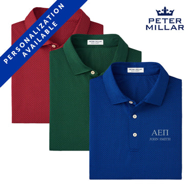 New! AEPi Personalized Peter Millar Tesseract Patterned Polo With Greek Letters