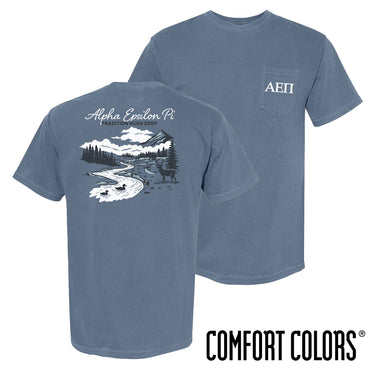 AEPi fraternity t-shirt featuring an outdoor nature scene.