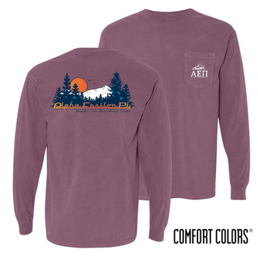 AEPi Comfort Colors Berry Retro Wilderness Long Sleeve Pocket Tee | Alpha Epsilon Pi | Shirts > Long sleeve t-shirts