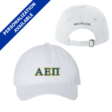 AEPi Personalized White Greek Letter Adjustable Hat