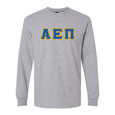 AEPi Grey Long Sleeve Tee with Blue and Gold Sewn On Letters