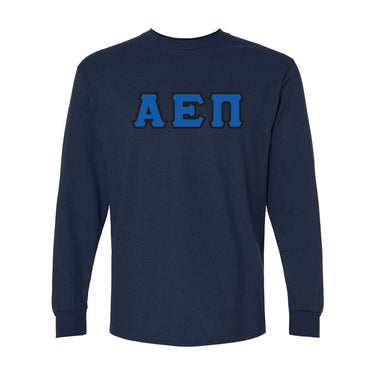 AEPi Navy Long Sleeve Tee with Blue and Black Sewn On Letters