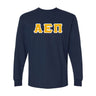 AEPi Navy Long Sleeve Tee with Gold and White Sewn On Letters