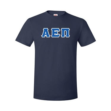 AEPi Navy Short Sleeve Tee with Blue and White Sewn On Letters
