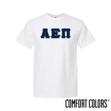 AEPi White Short Sleeve Tee with Black and Blue Sewn On Letters