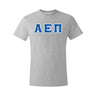 AEPi Grey Short Sleeve Tee with Blue and White Sewn On Letters